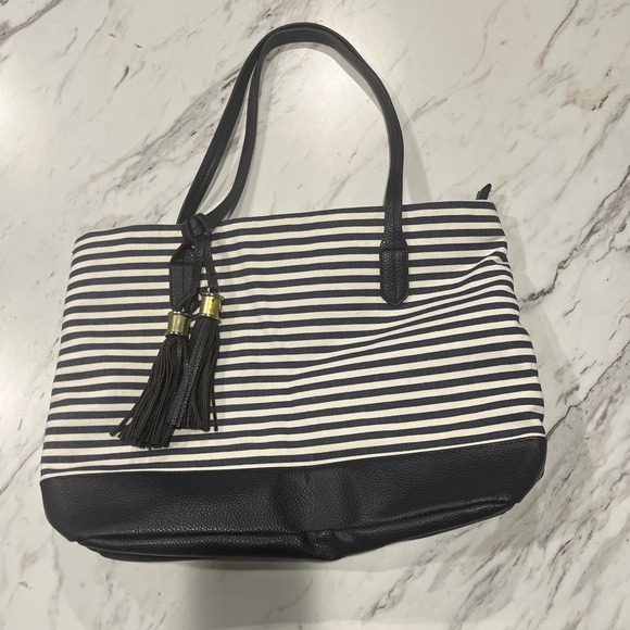 Handbags - Striped Navy and White Tote Bag